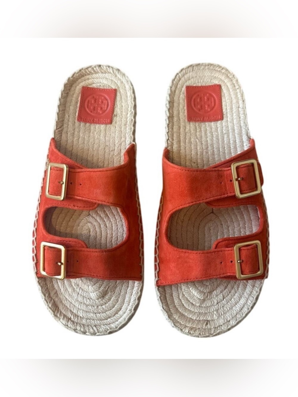 Tory Burch Orange‎ Suede Two Band Espadrille Sandals 8.5